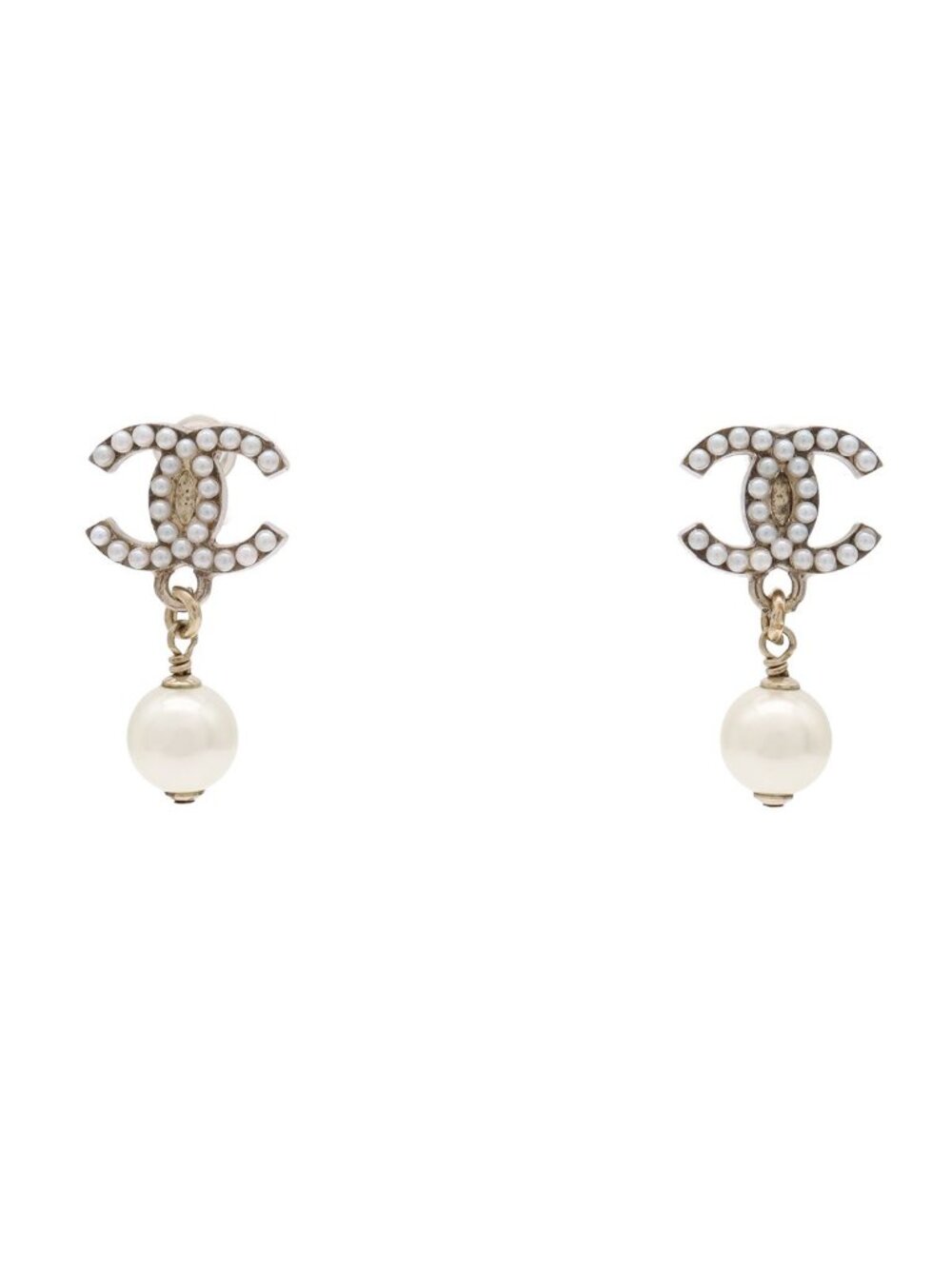 Chanel 04A CC Logo Swing Earrings Faux Pearl White Gold